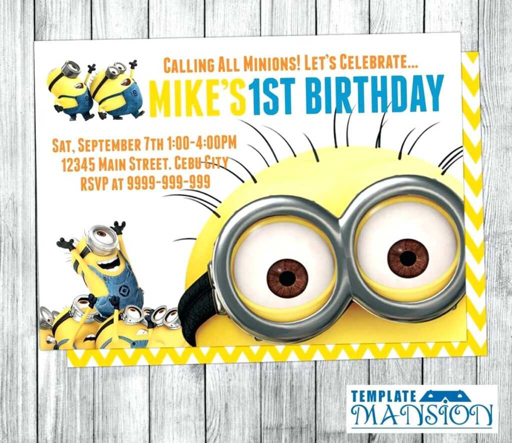 Minion Birthday Invitations Print Card Free Template 3D With Regard To