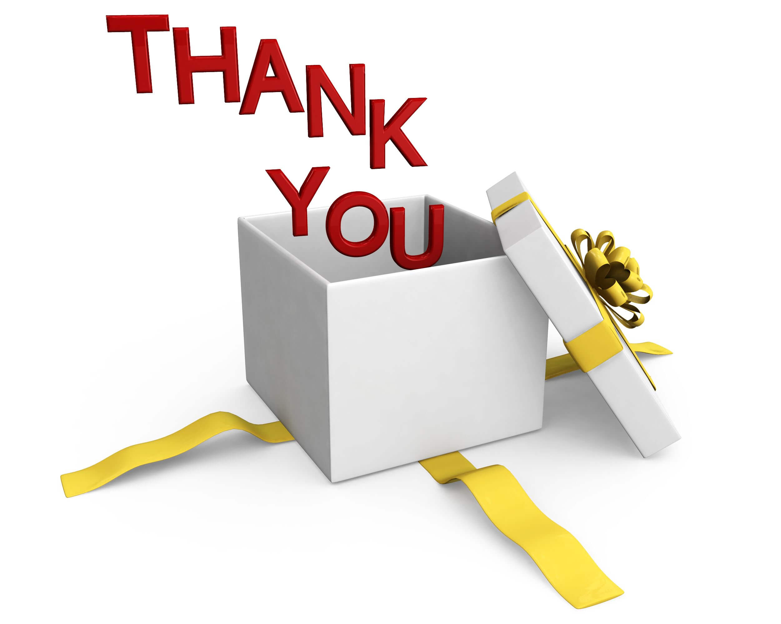 0914 Thank You Words Coming Out Of Gift Box Stock Photo For Powerpoint Thank You Card Template