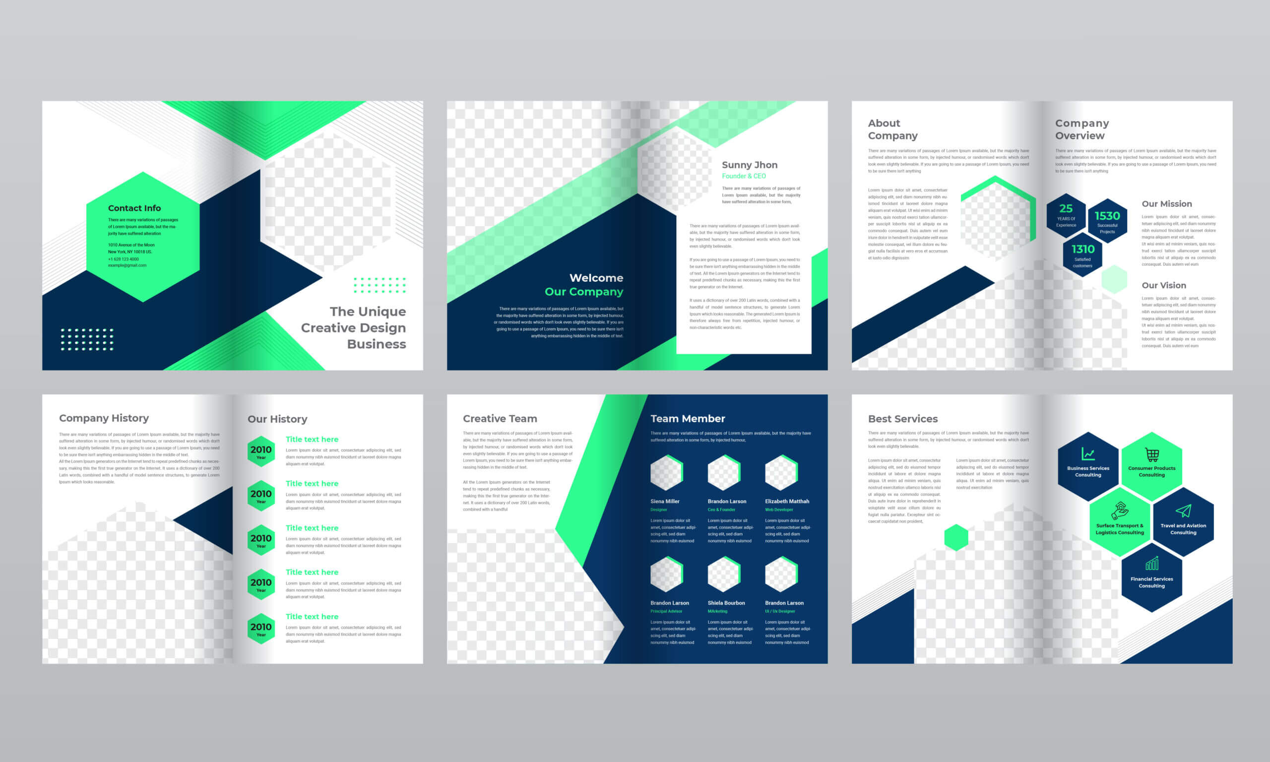 12 Page Blue And Green Gradient Business Brochure Template With 12 Page Brochure Template