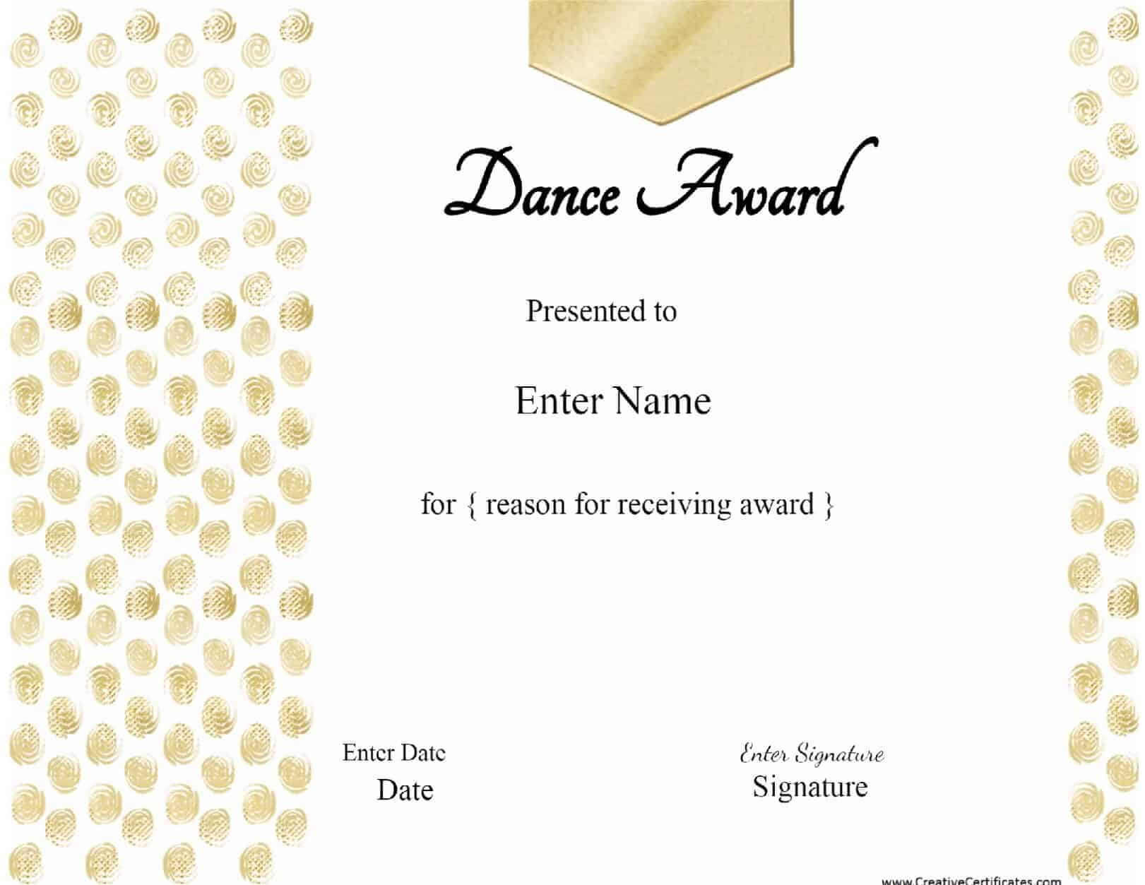 13+ Dance Certificate Template | Free Printable Word & Pdf Throughout Dance Certificate Template