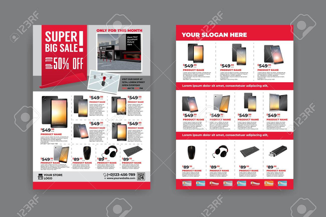 2 Sides Flyer Template For Sale Promotion With Sample Product.. With Regard To Product Brochure Template Free