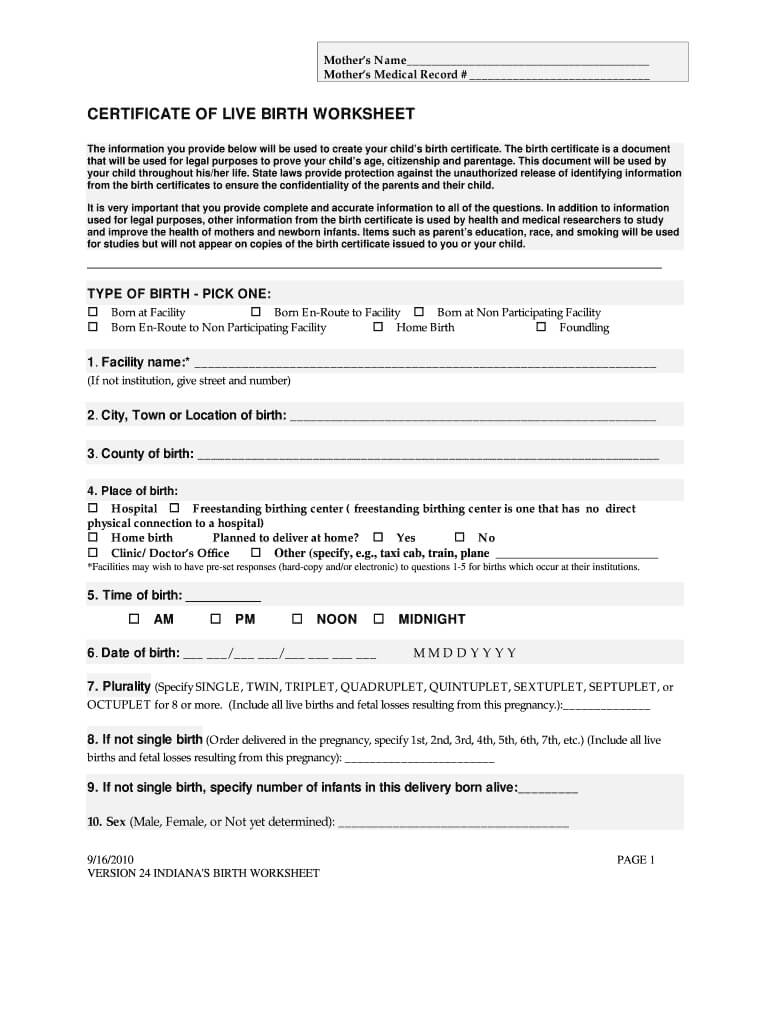 2010 Form In Certificate Of Live Birth Worksheet Fill Online Pertaining To Editable Birth Certificate Template
