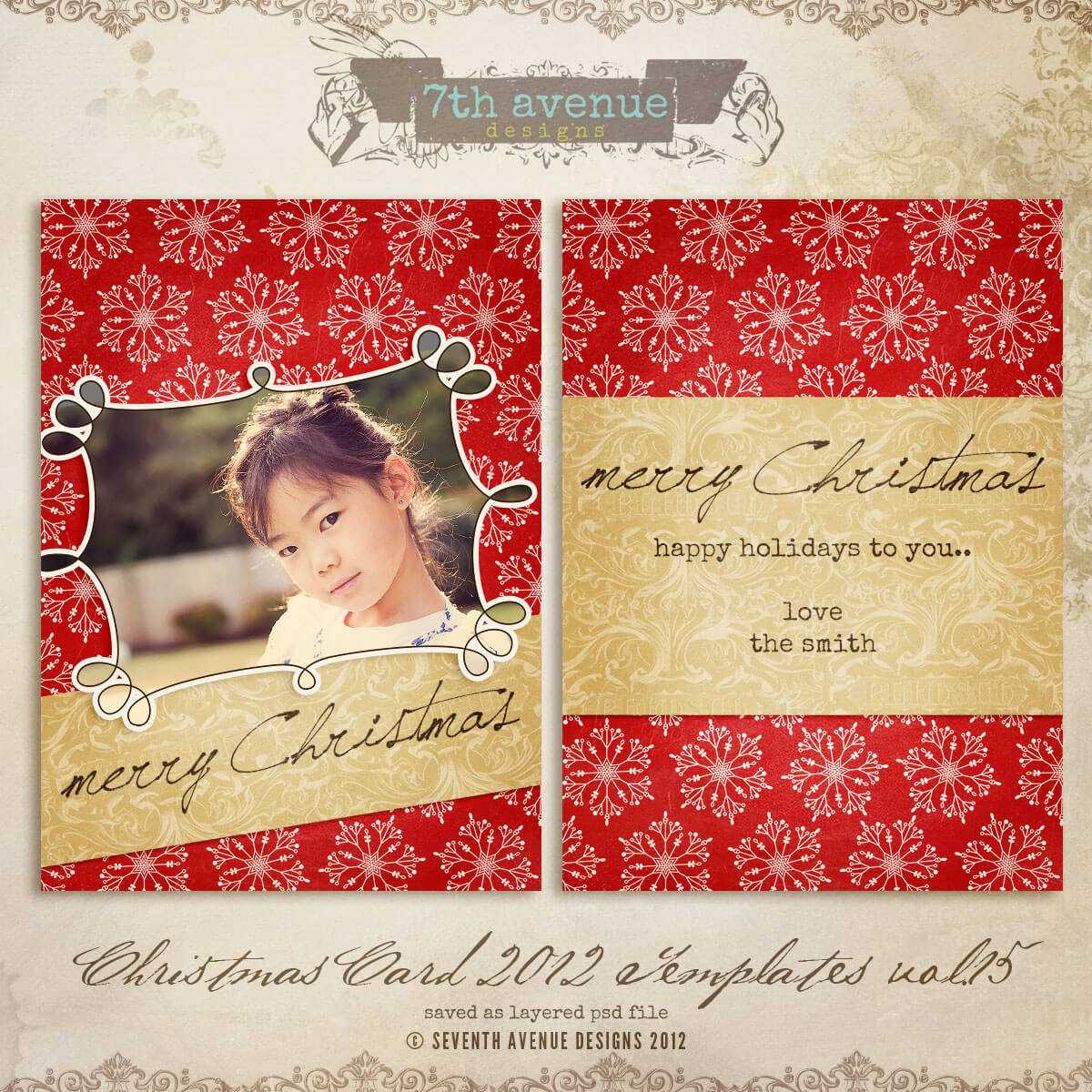 2012 Christmas Card Templates Vol.14 — 5X7 Inch Card For Free Photoshop Christmas Card Templates For Photographers