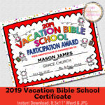 2019 Vbs Certificate, Vacation Bible School, Instant Download – 8.5X11"  Word And Jpg Within Vbs Certificate Template