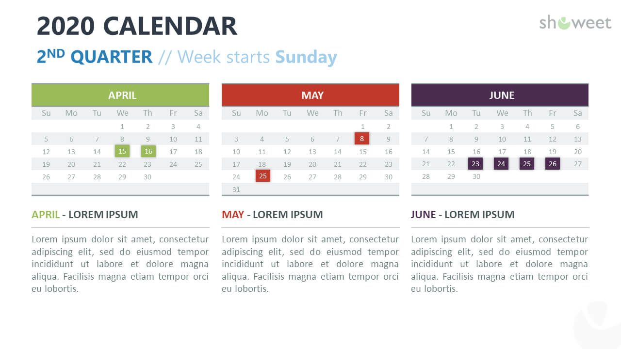 2020 Calendar For Powerpoint And Google Slides – Showeet For Powerpoint Calendar Template 2015