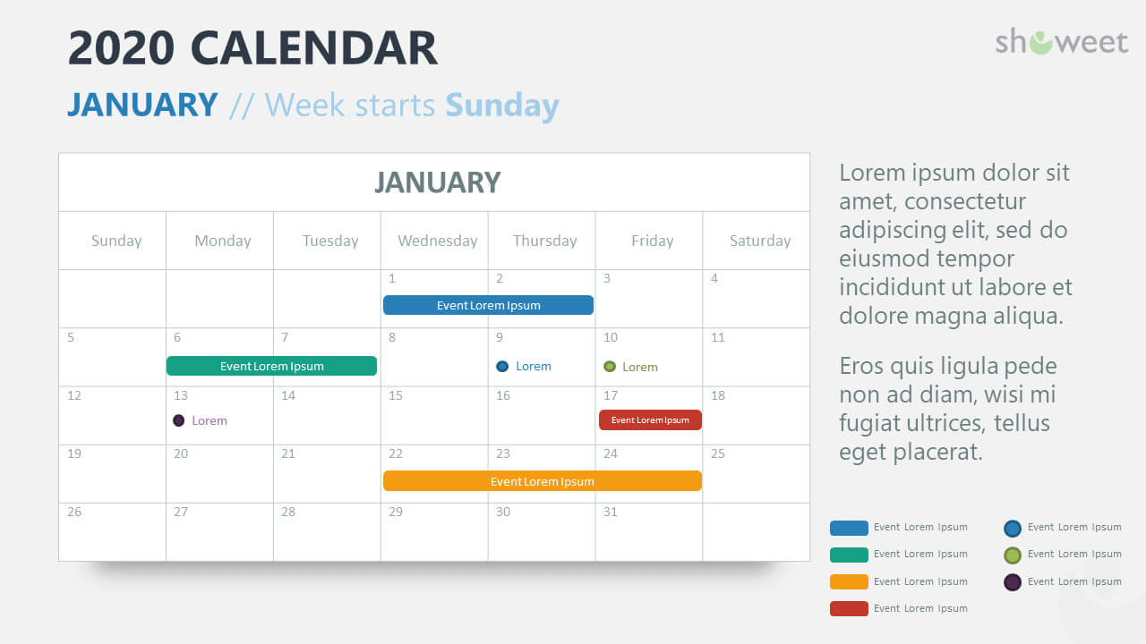 2020 Calendar For Powerpoint And Google Slides – Showeet Regarding Powerpoint Calendar Template 2015