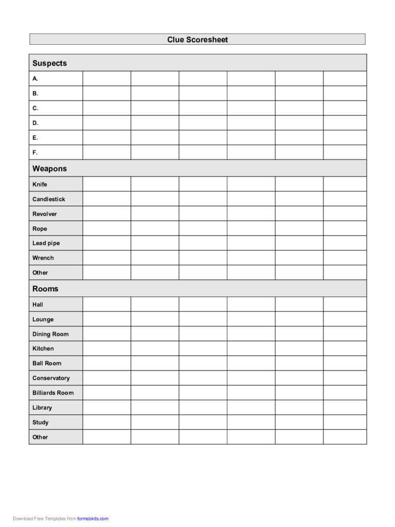 2020 More Score Sheets – Fillable, Printable Pdf & Forms Regarding Clue Card Template