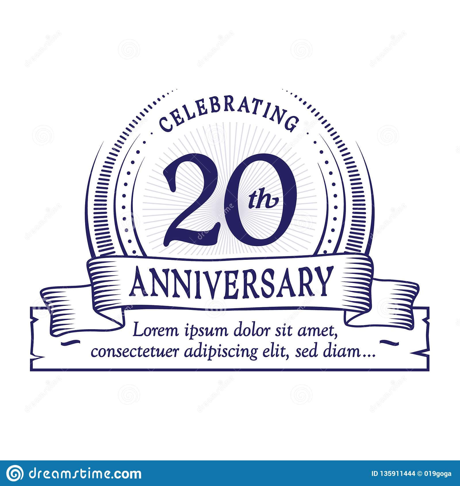 20Th Anniversary Design Template. 20 Years Logo. Twenty Inside Anniversary Certificate Template Free