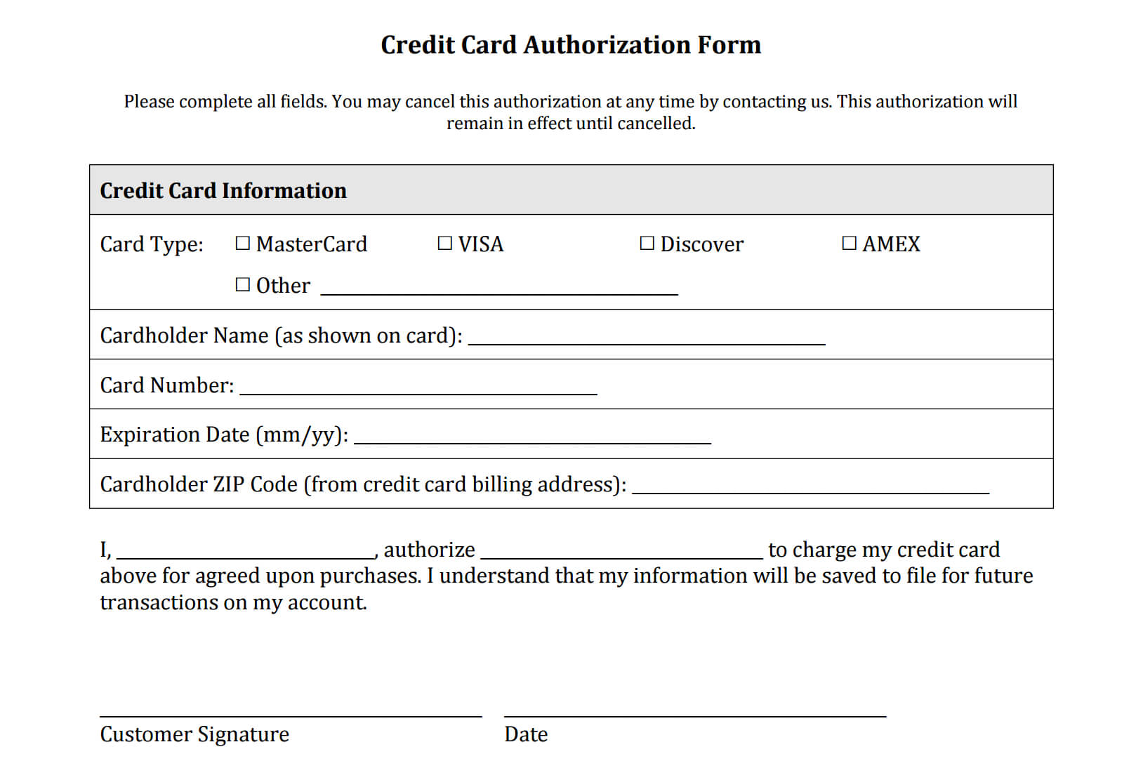 23+ Credit Card Authorization Form Template Pdf Fillable 2020!! Inside Customer Information Card Template