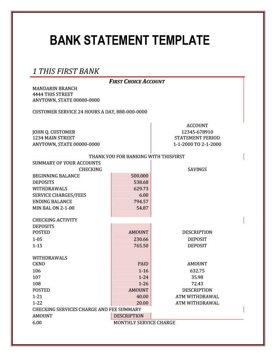 23 Editable Bank Statement Templates [Free] ᐅ Templatelab Pertaining To Credit Card Statement Template