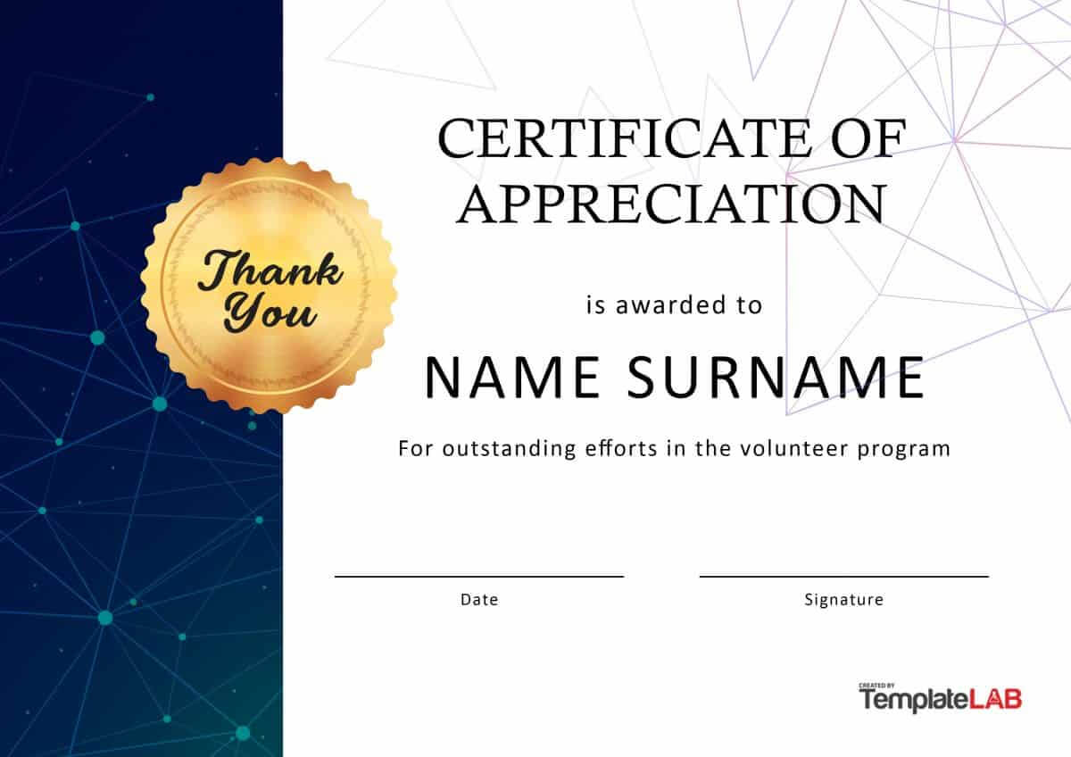 30 Free Certificate Of Appreciation Templates And Letters Intended For Volunteer Certificate Template