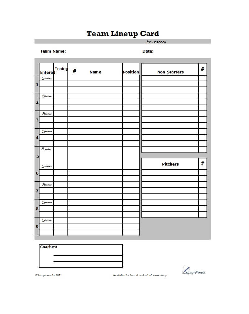 33 Printable Baseball Lineup Templates [Free Download] ᐅ With Regard To Softball Lineup Card Template