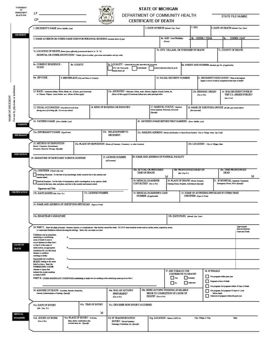 37 Blank Death Certificate Templates [100% Free] ᐅ Templatelab In Birth Certificate Template Uk