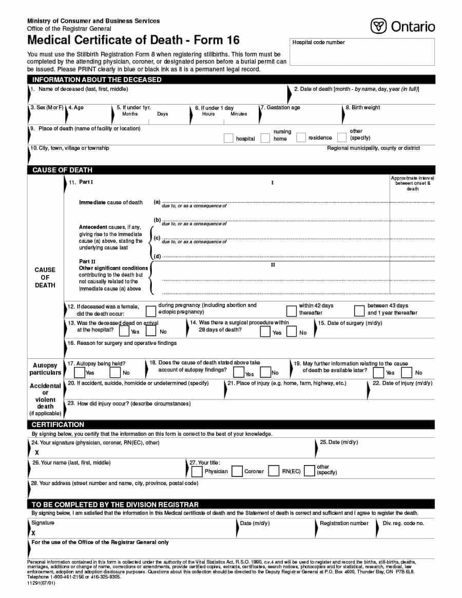 37 Blank Death Certificate Templates [100% Free] ᐅ Templatelab Pertaining To Fake Death Certificate Template