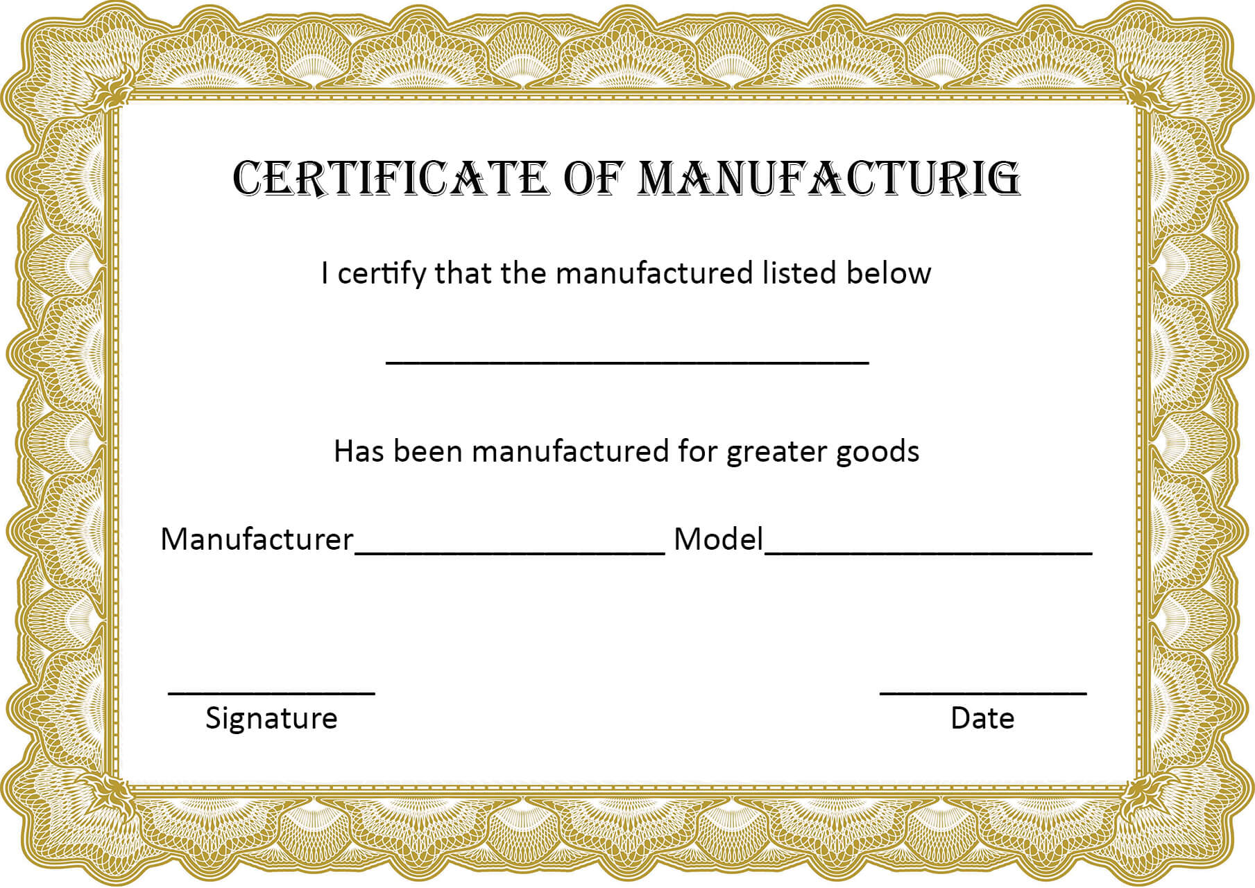 4+ Printable Certificate Of Manufacture Template For Certificate Of Manufacture Template
