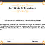 4+ Samples Certificate Of Experience Template | Certificate With Certificate Of Experience Template