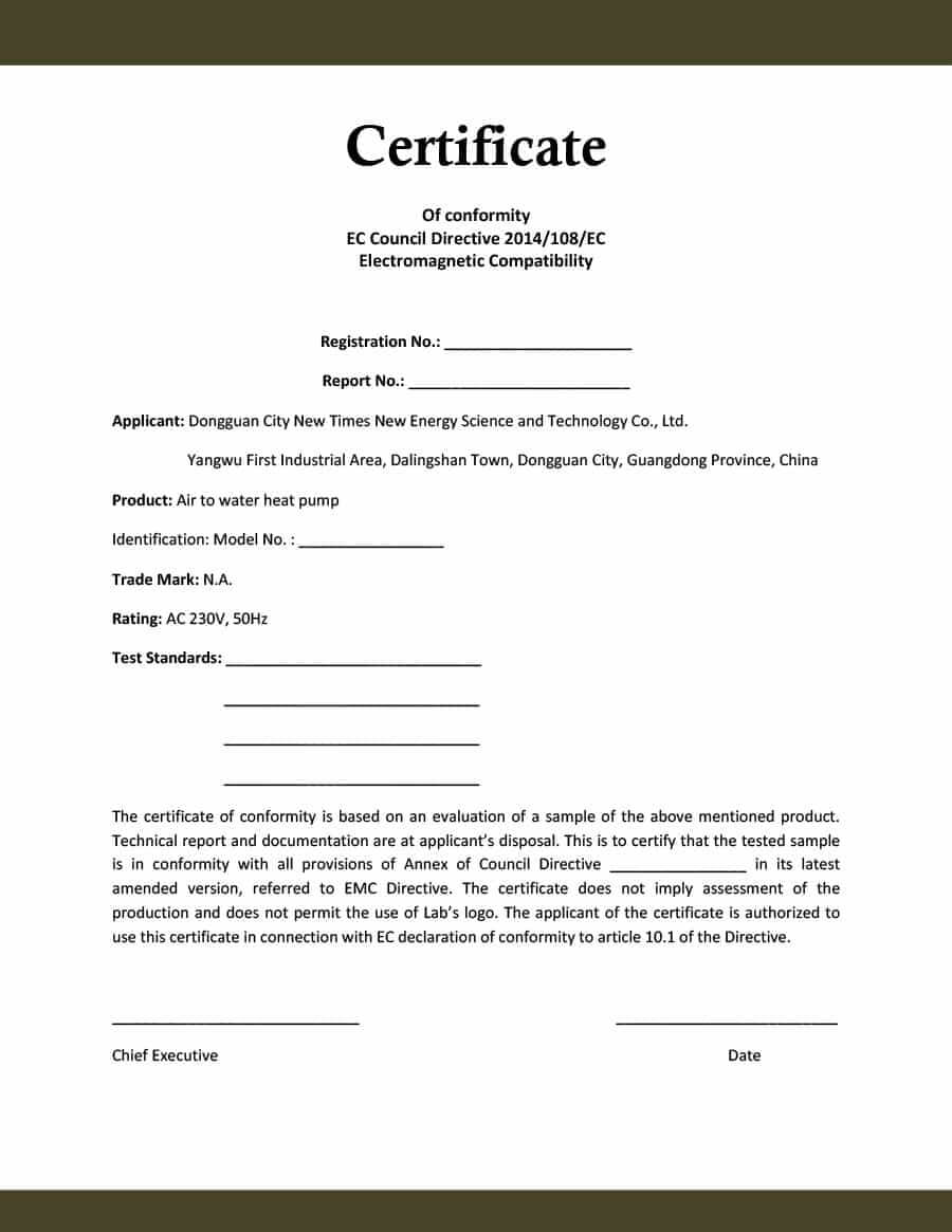 40 Free Certificate Of Conformance Templates & Forms ᐅ Regarding Certificate Of Compliance Template