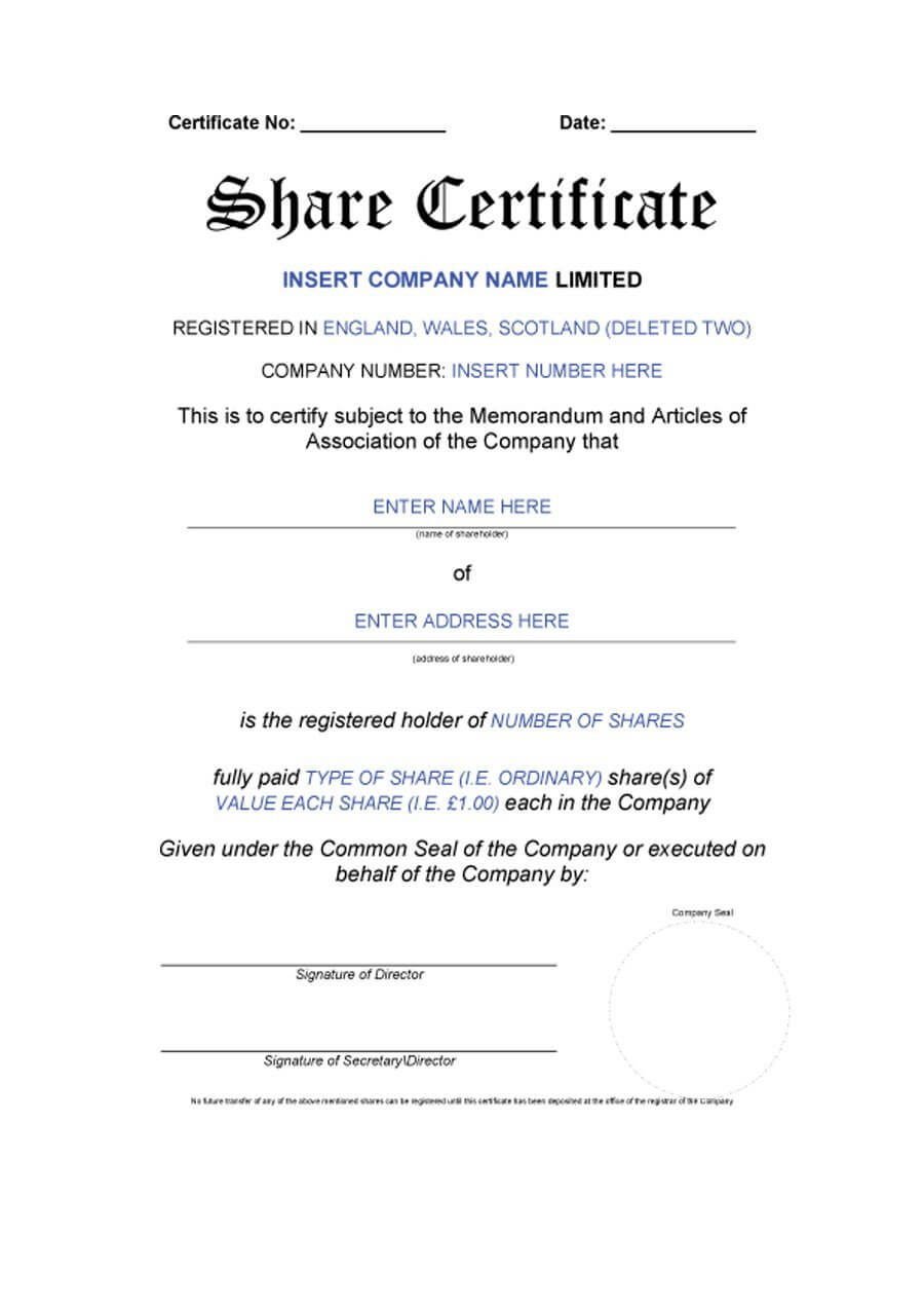 40+ Free Stock Certificate Templates (Word, Pdf) ᐅ Templatelab Pertaining To Template For Share Certificate