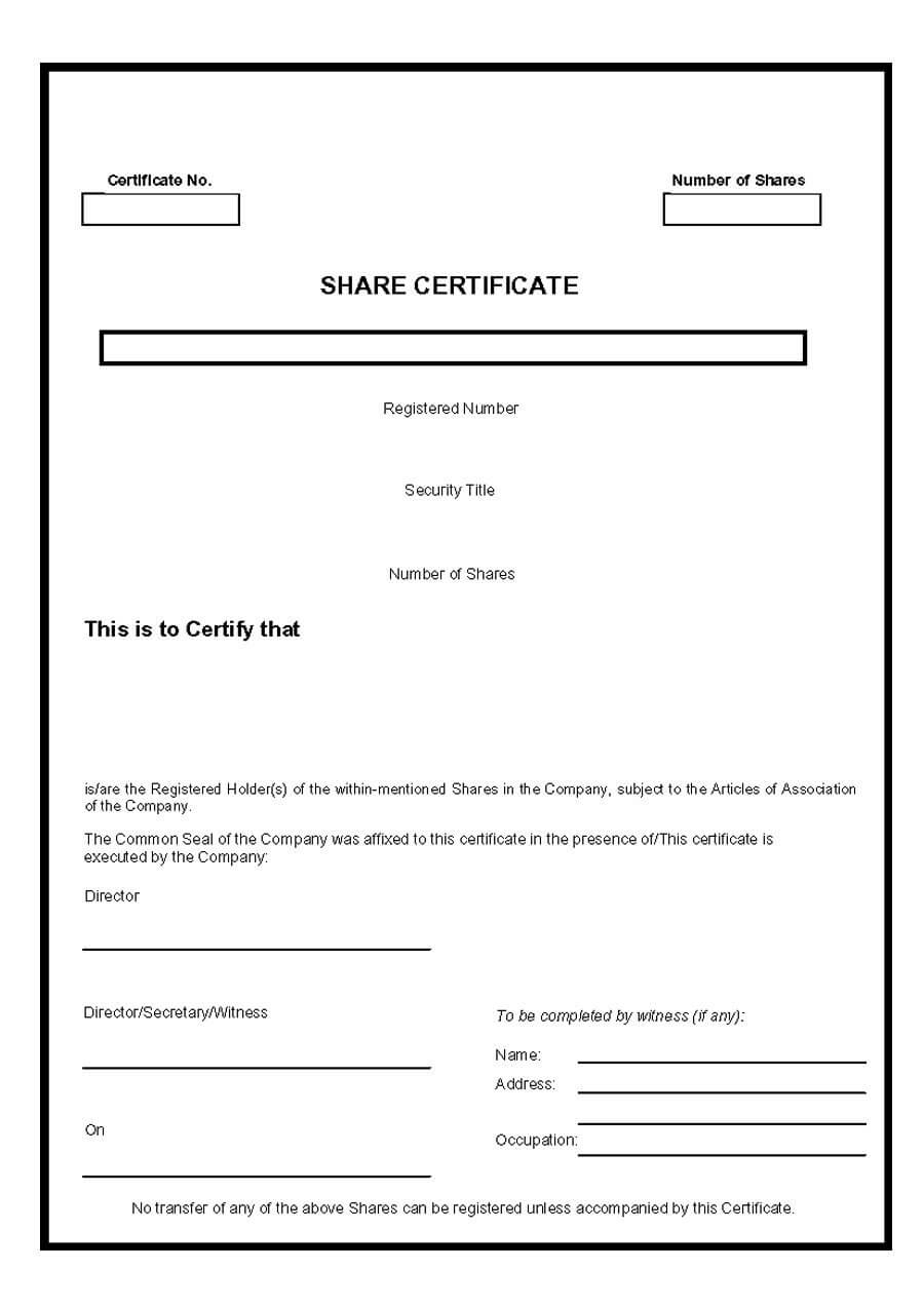 40+ Free Stock Certificate Templates (Word, Pdf) ᐅ Templatelab Throughout Template Of Share Certificate