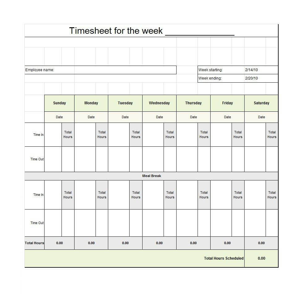 40 Free Timesheet Templates [In Excel] ᐅ Templatelab Within Weekly Time Card Template Free