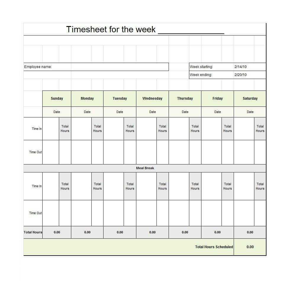 40 Free Timesheet Templates [In Excel] ᐅ Templatelab Within Weekly Time Card Template Free