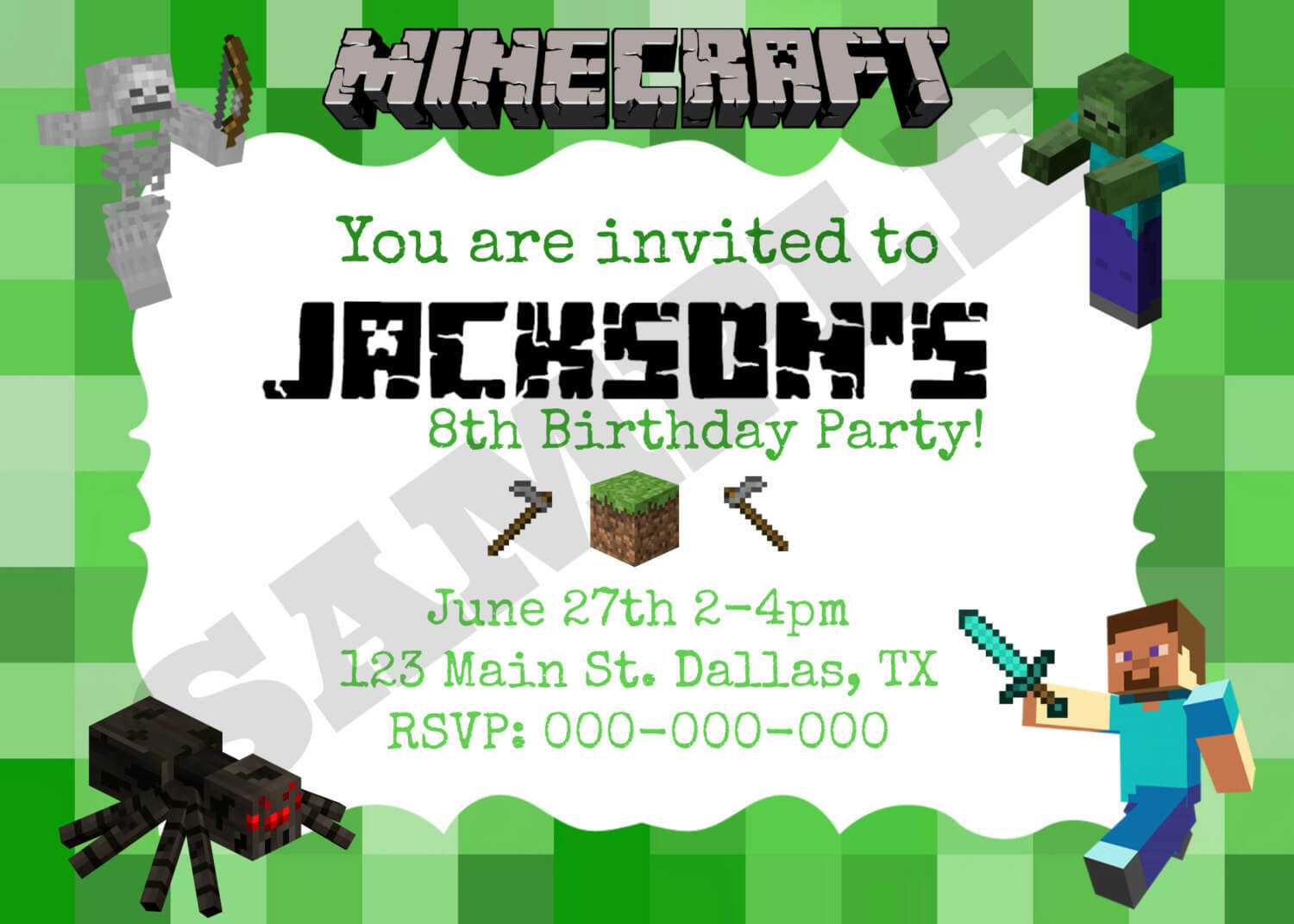 40Th Birthday Ideas: Minecraft Birthday Invitation Template Free Intended For Minecraft Birthday Card Template