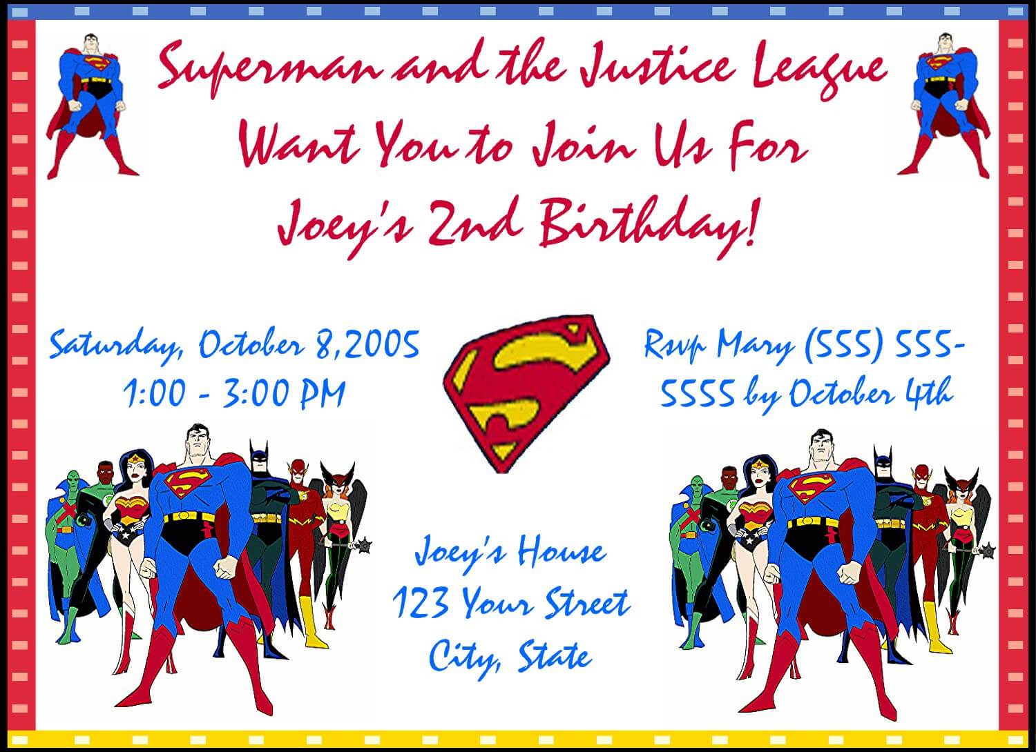 40Th Birthday Ideas: Superman Birthday Invitation Template Free With Regard To Superman Birthday Card Template
