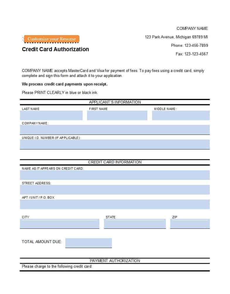 41 Credit Card Authorization Forms Templates {Ready To Use} In Credit Card Bill Template