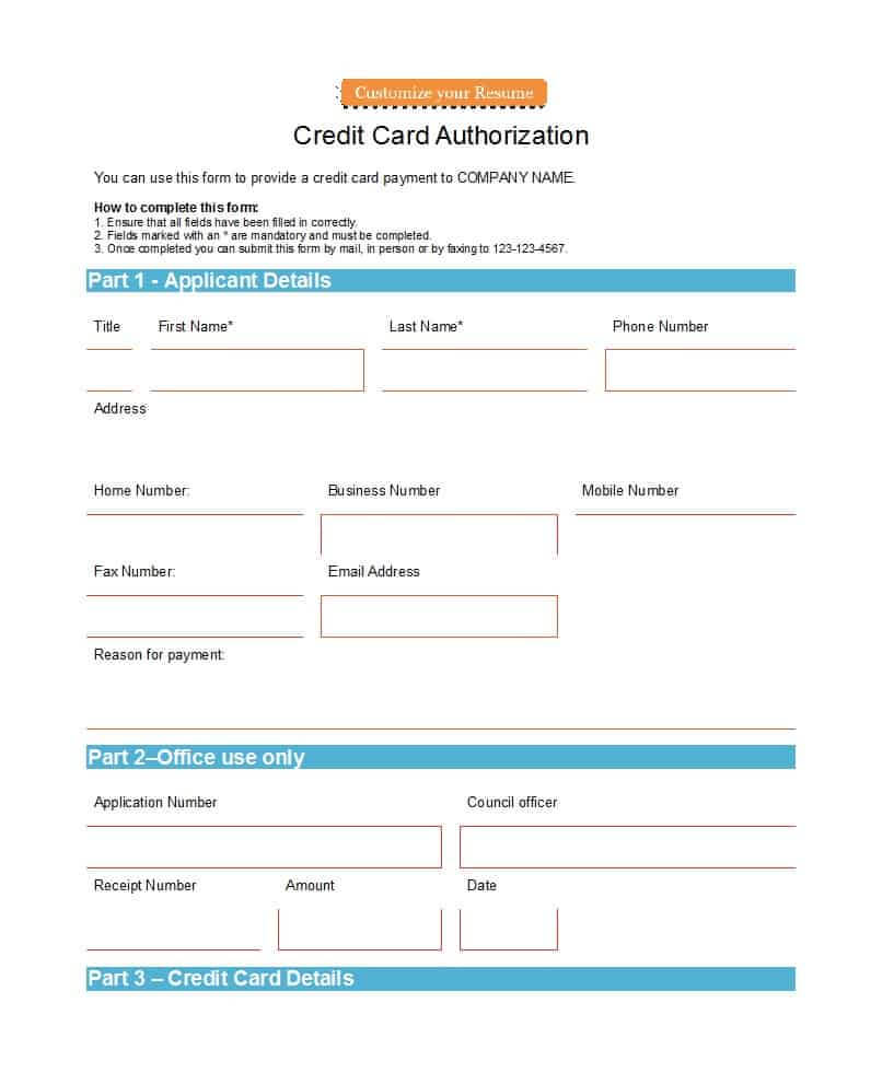 41 Credit Card Authorization Forms Templates {Ready To Use} Regarding Credit Card Payment Slip Template