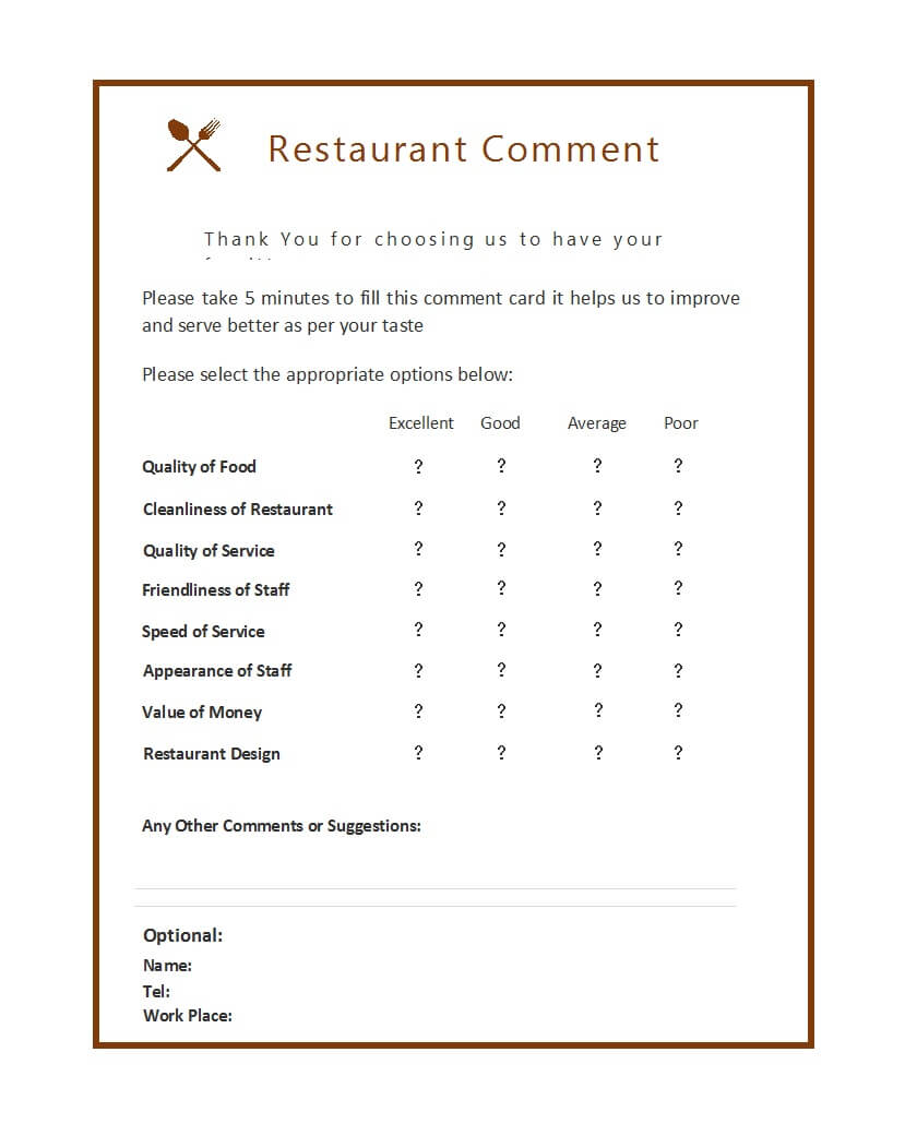 50 Printable Comment Card & Feedback Form Templates ᐅ With Regard To Customer Information Card Template