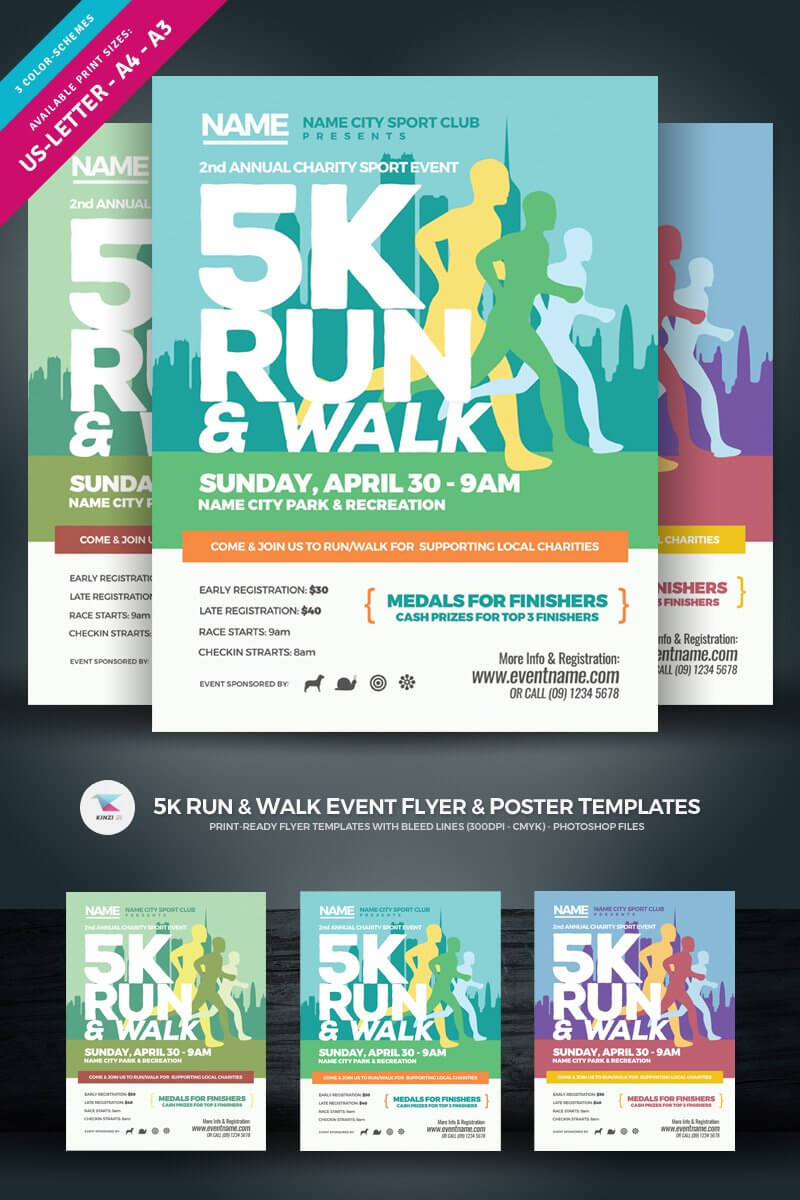 5K Run & Walk Event Flyer & Poster Corporate Identity Template With Walking Certificate Templates