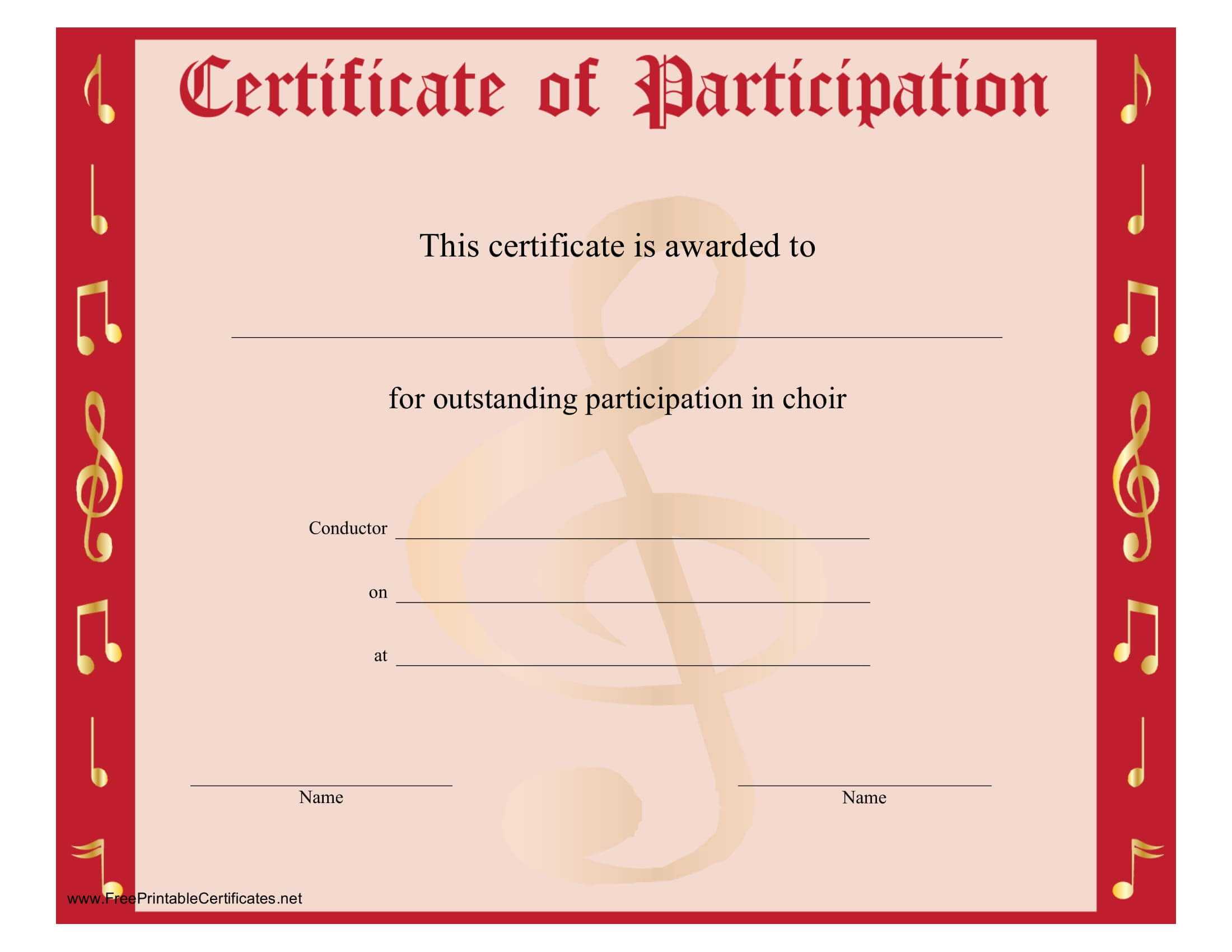 8+ Free Choir Certificate Of Participation Templates – Pdf Regarding Choir Certificate Template