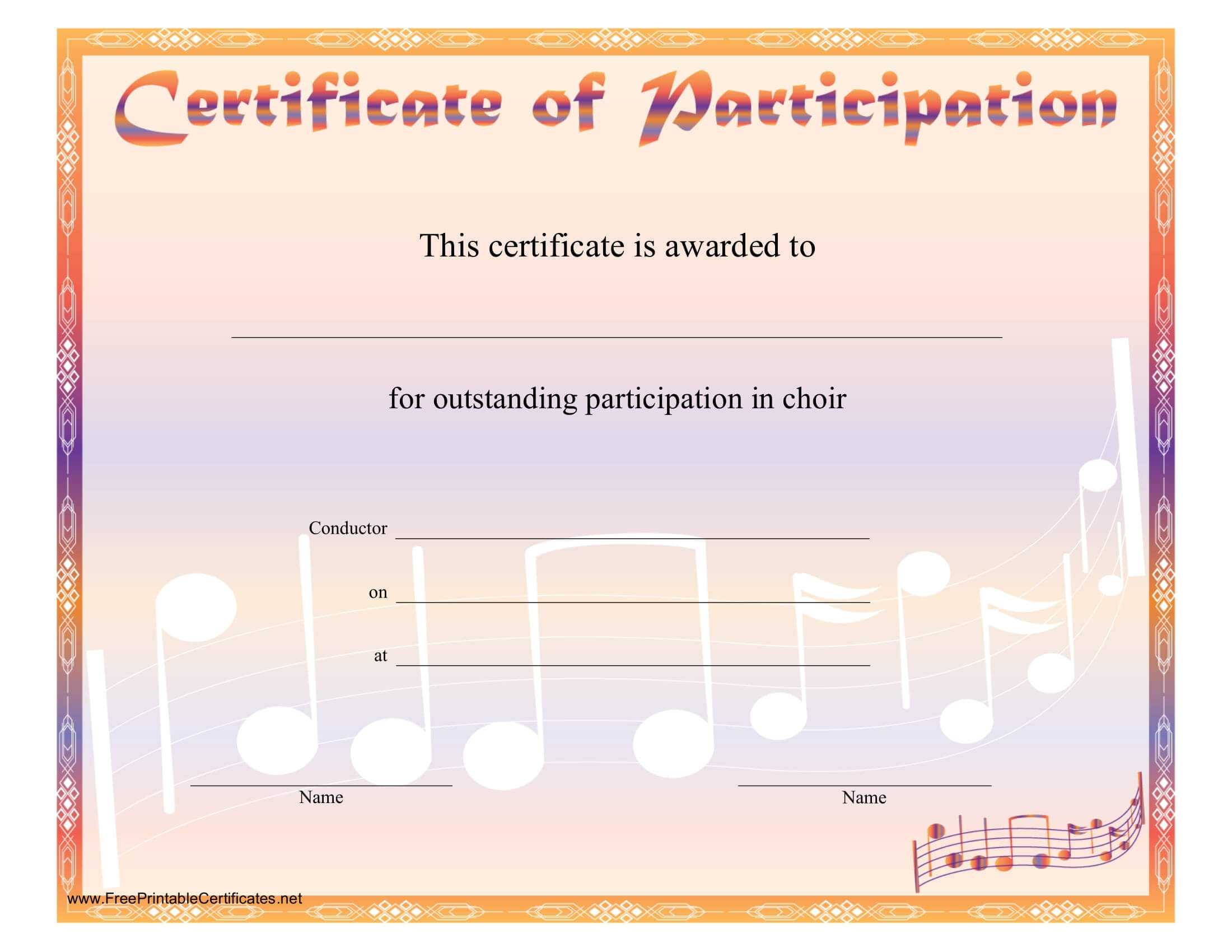 8+ Free Choir Certificate Of Participation Templates - Pdf Throughout Choir Certificate Template