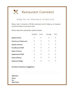 9 Restaurant Comment Card Templates - Free Sample Templates with Restaurant Comment Card Template
