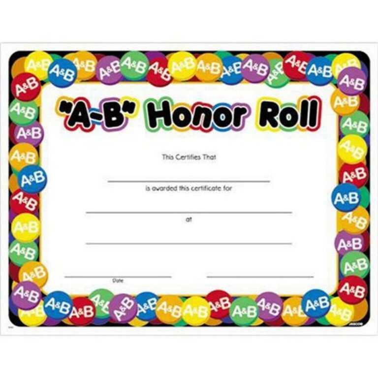 A B Honor Roll Certificate Template Free Image With Honor Roll Certificate Template Sample