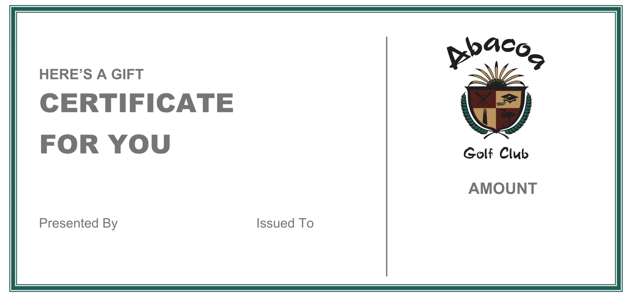Abacoa Golf Club Gift Certificate Regarding Golf Gift Certificate