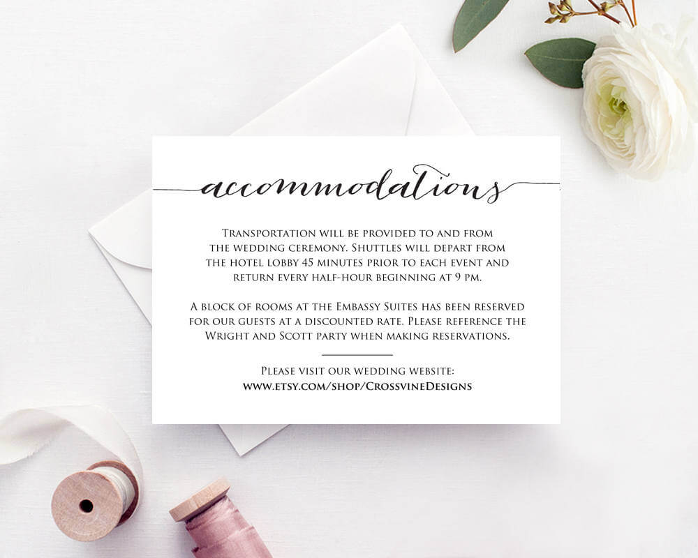 Accommodations Card Throughout Wedding Hotel Information Card Template