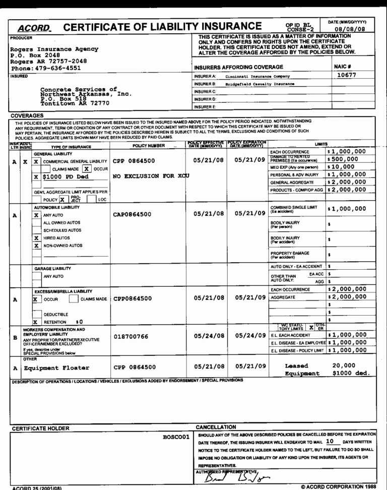 Acord Certificate Of Liability Insurance – Insurancelooker Regarding ...