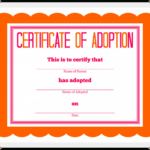 Adoption Certificate Template – Certificate Templates With Regard To Blank Adoption Certificate Template