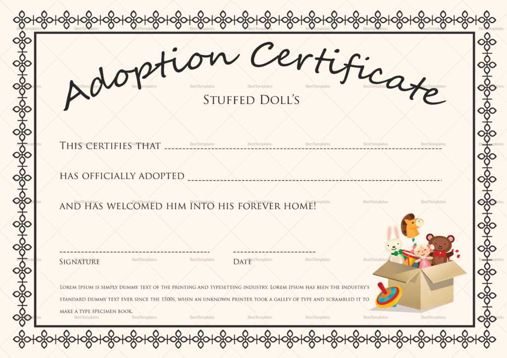 Toy Adoption Certificate Template - Sample Professional Templates