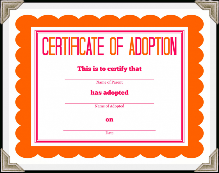 Toy Adoption Certificate Template