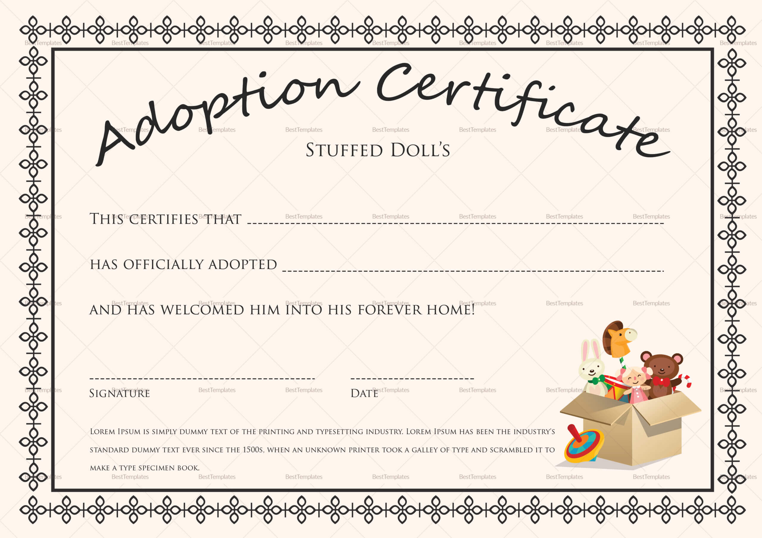 Adoption Certificate Templates - Tomope.zaribanks.co In Toy Adoption Certificate Template
