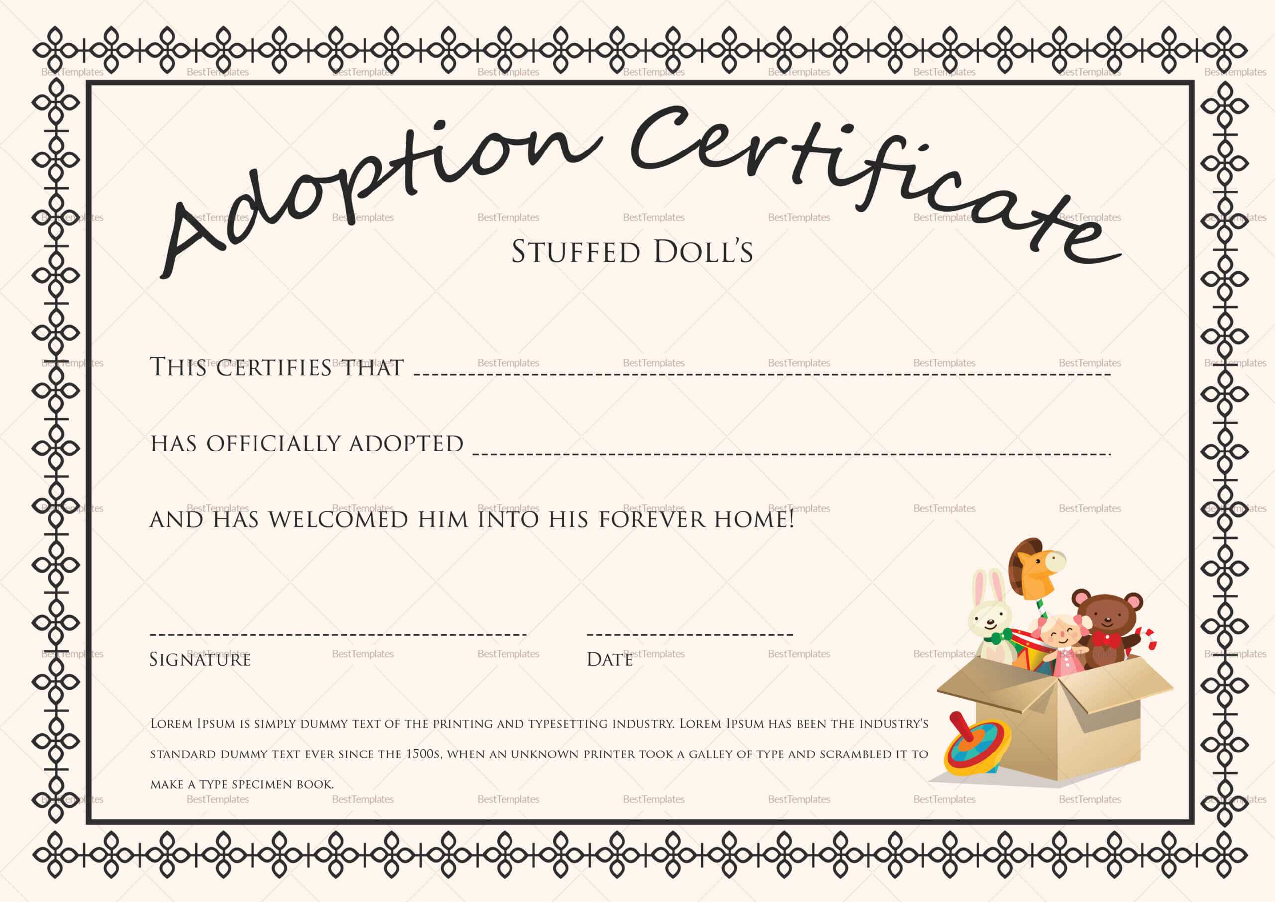 Adoption Certificate Templates – Tomope.zaribanks.co In Toy Adoption Certificate Template