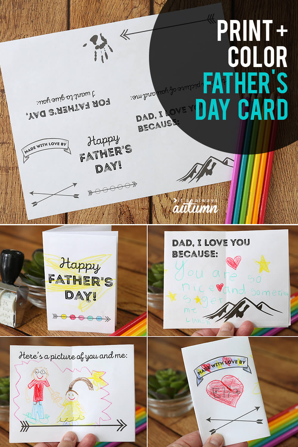 Adorable Printable Father's Day Card For Kids To Color In Fathers Day Card Template