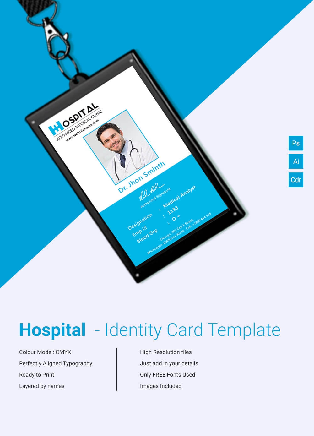 Amazing Hospital Identity Card Template Download | Free In Id Card Design Template Psd Free Download