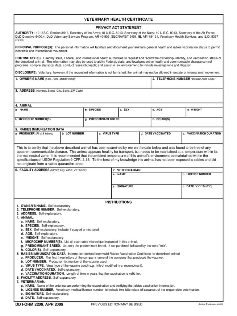 Animal Health Certificate Form – 2 Free Templates In Pdf With Regard To Veterinary Health Certificate Template