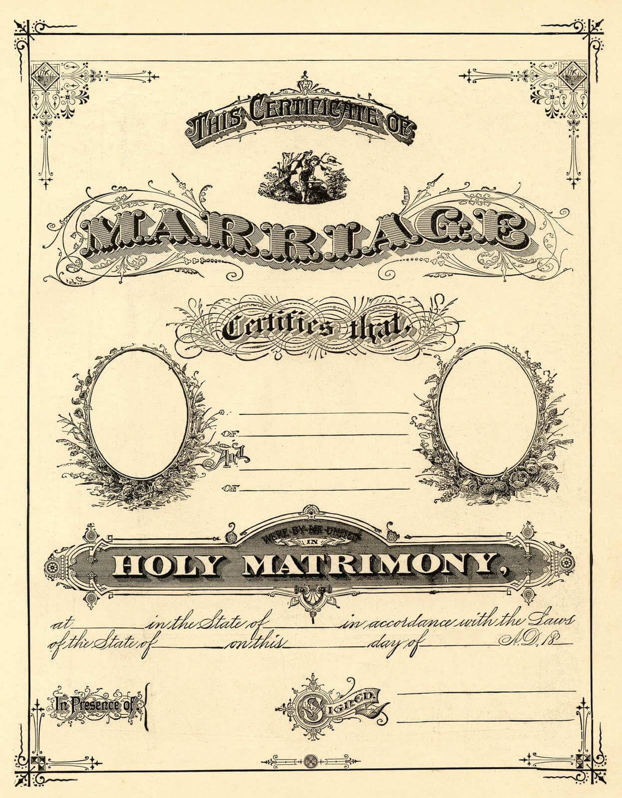 Antique Ephemera Clip Art - Printable Marriage Certificate Throughout Blank Marriage Certificate Template
