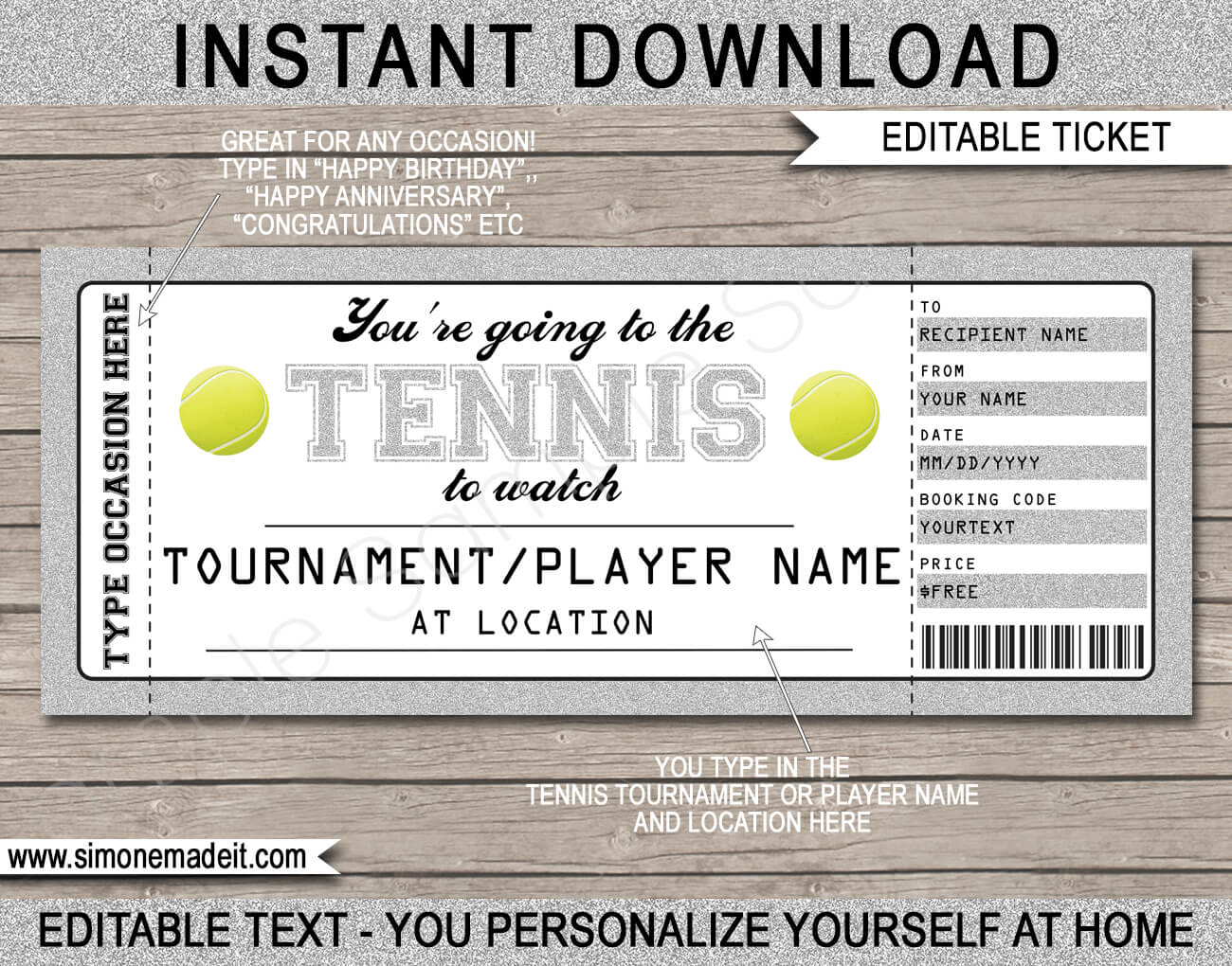 Any Occasion Tennis Gift Tickets Intended For Tennis Gift Certificate Template