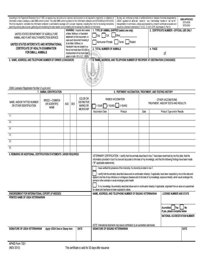 Aphis Form 7001 – Fill Online, Printable, Fillable, Blank Pertaining To Veterinary Health Certificate Template