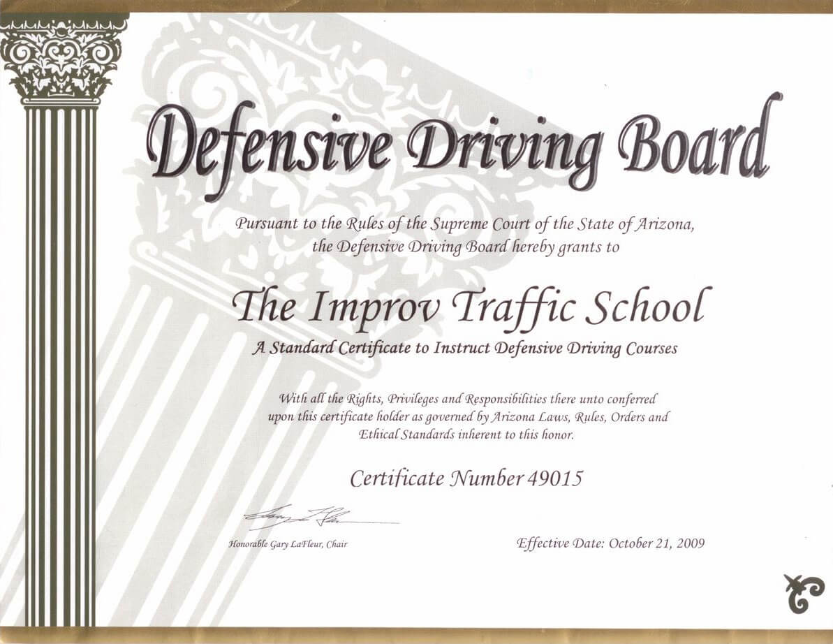 Arizona Defensive Driving Schoolimprov With Regard To Safe Driving Certificate Template